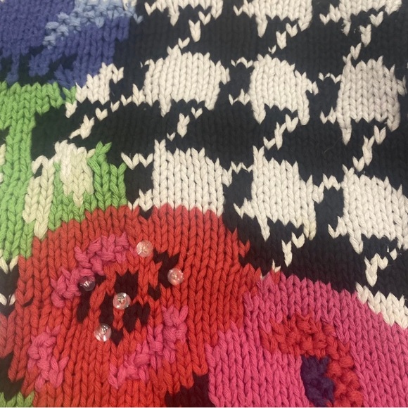 Vintage 80s Principles Petite Cotton Sweater Black & White Floral Medium - Picture 3 of 16
